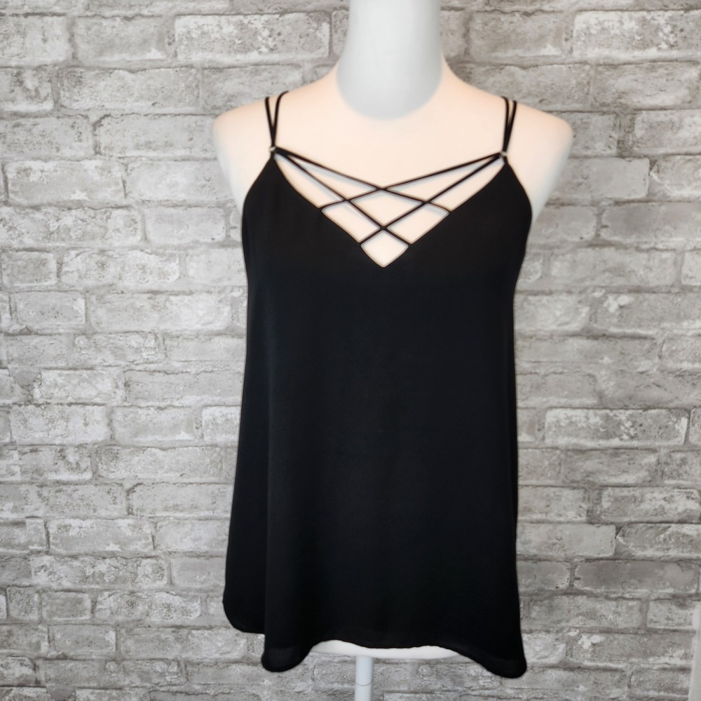 Express Barcelona Tank Top Cami Crisscross Strap Black Lined Party Small Petite